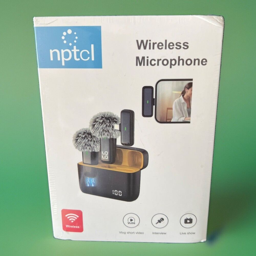 NPTCL 2 Pack Wireless Lavalier Microphone for iPhone & Android [Factory Sealed]